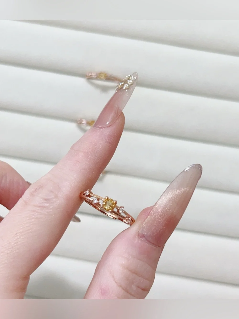 Natural Faceted Citrine Ring | Silver Plated champagne Adjustable Open Ring